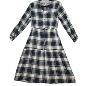 Knox Rose Plaid Long Sleeve Midi Shirt Dress Size XS Pockets Drawstring